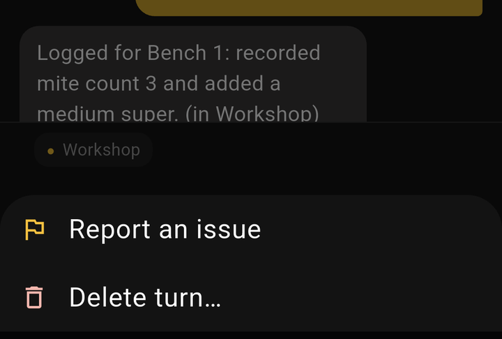 Long-press any message to report the moment it happened.